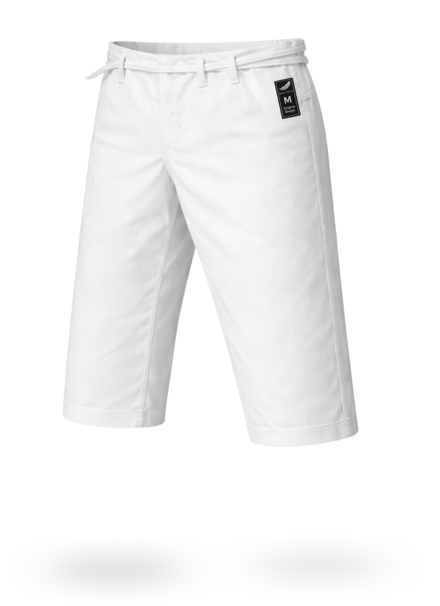 Белые штаны-бриджи для карате KAITOGI М4 на завязках: укороченная модель длиной ниже колена из 100% хлопка