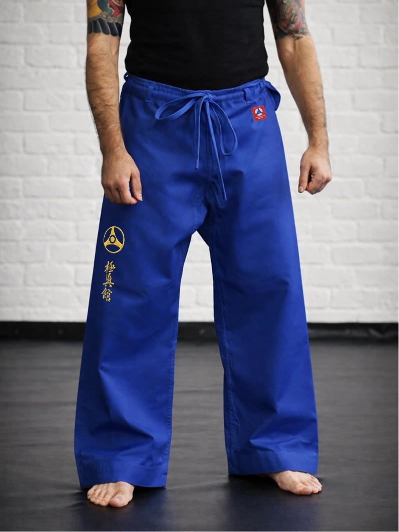 Синяя модель М1 с символикой КАН на спортсмене: идеальный силуэт для кумитэ и ката