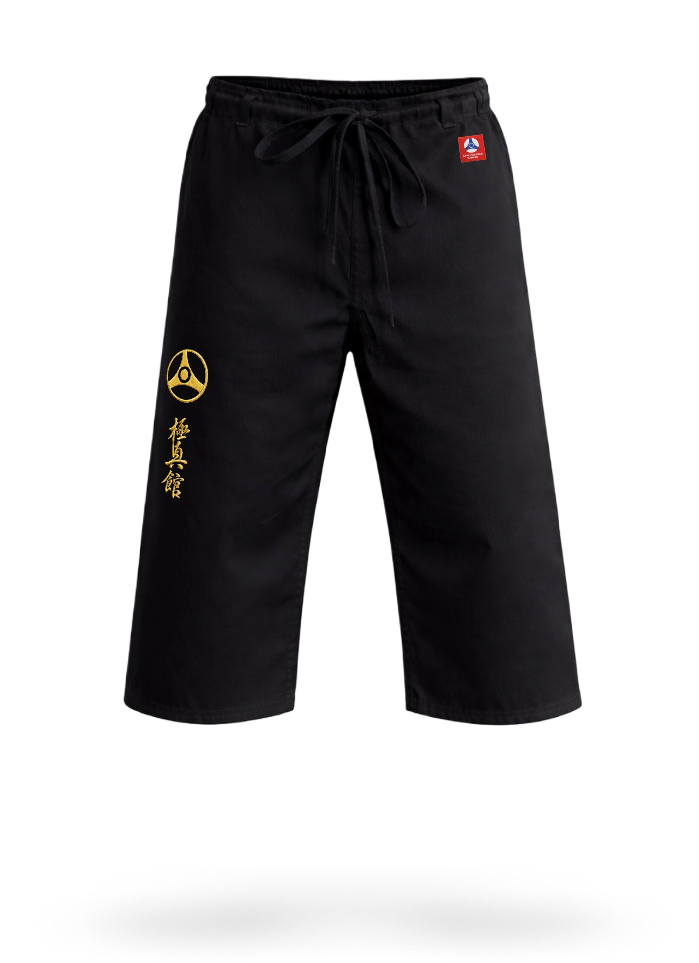 Черные штаны-бриджи карате М4 Кёкусин-кан на завязках: профессиональное доги-конструктор с армированными швами