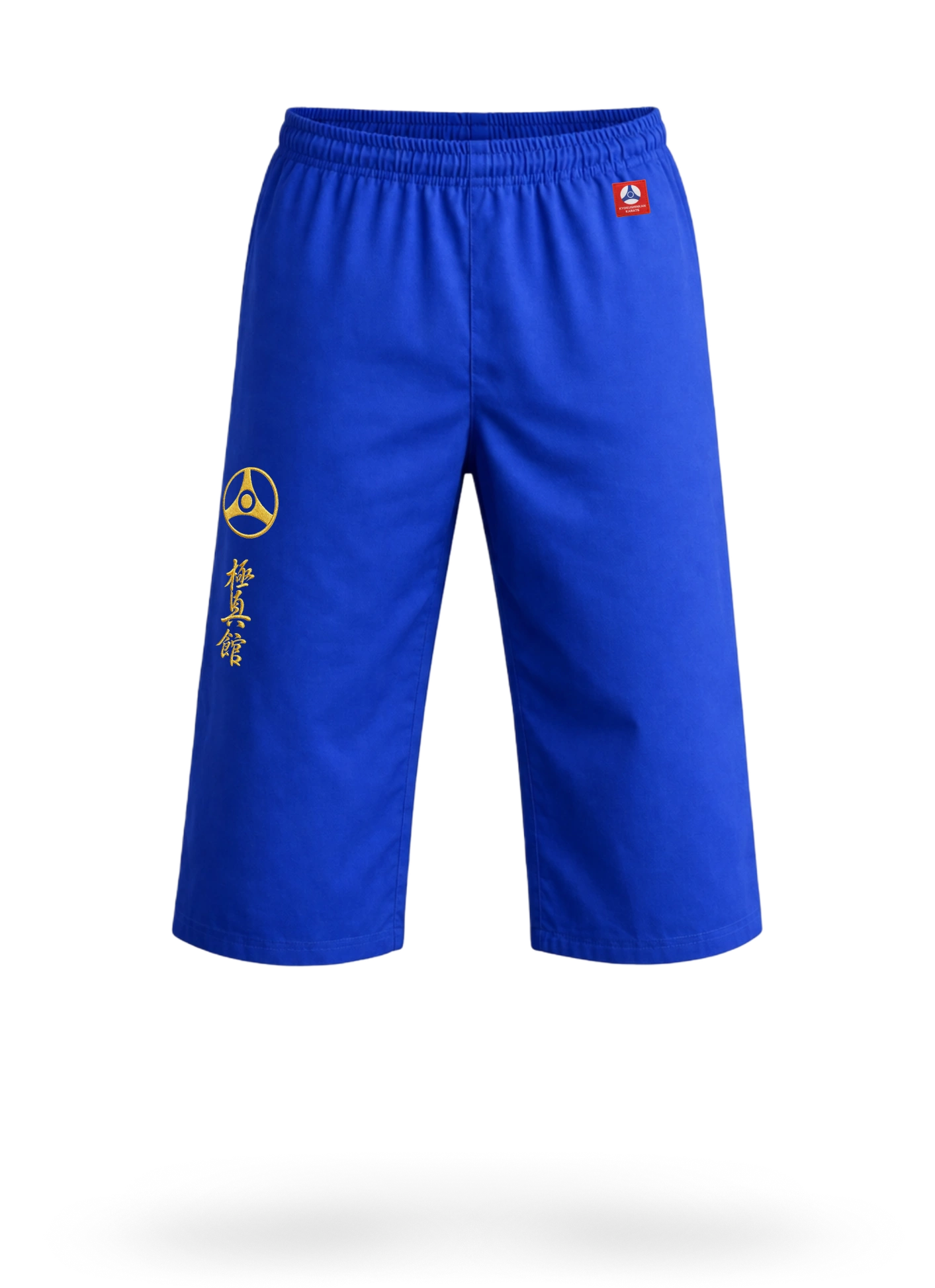 Синие штаны-бриджи для карате KAITOGI М4 с вышитым лого КАН на резинке: профессиональная экипировка из Самары