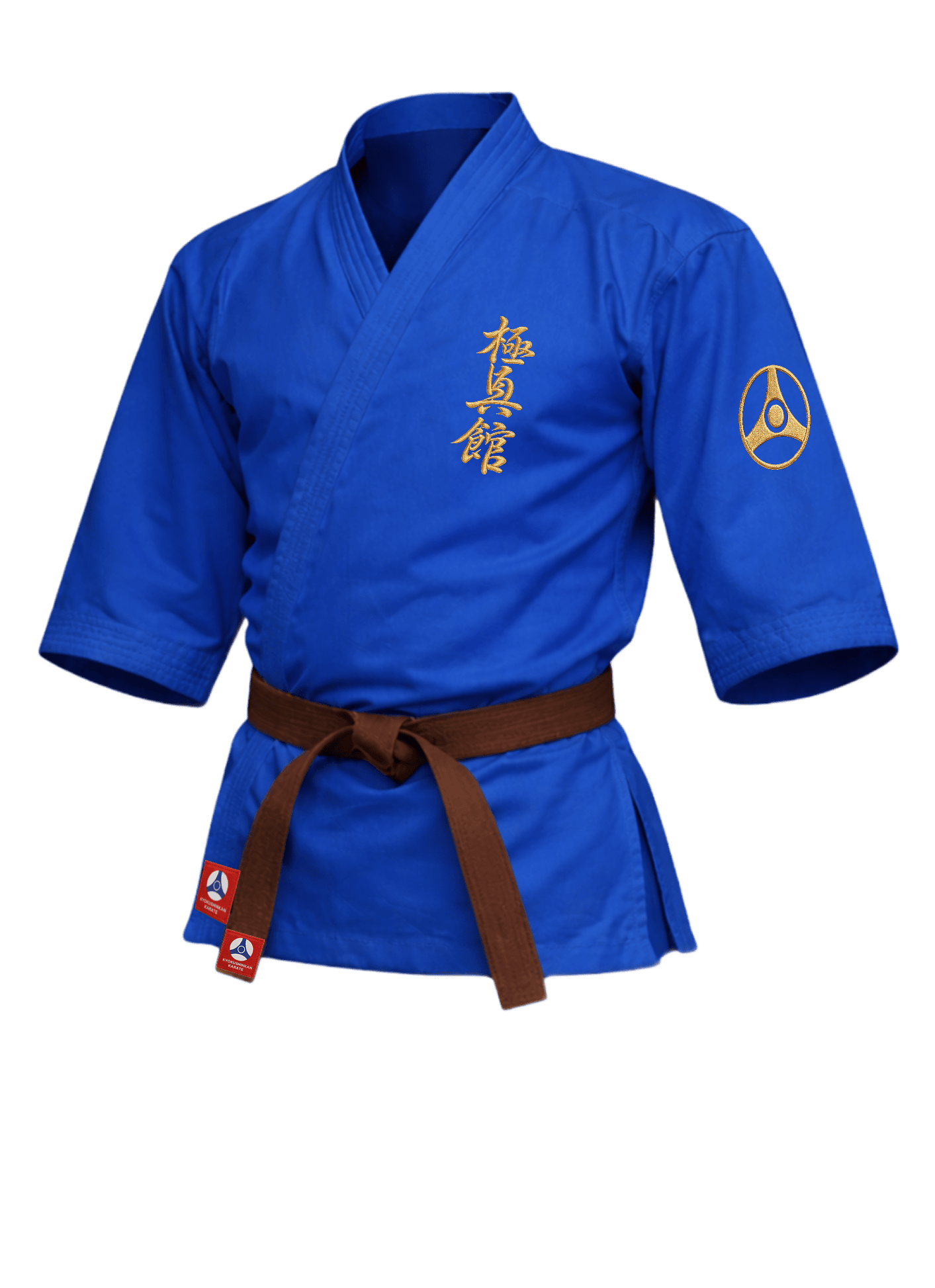 Синяя куртка карате KAITOGI К4 Кёкусин-кан: короткая модель, рукав 3/4, ручной пошив на мануфактуре в Самаре