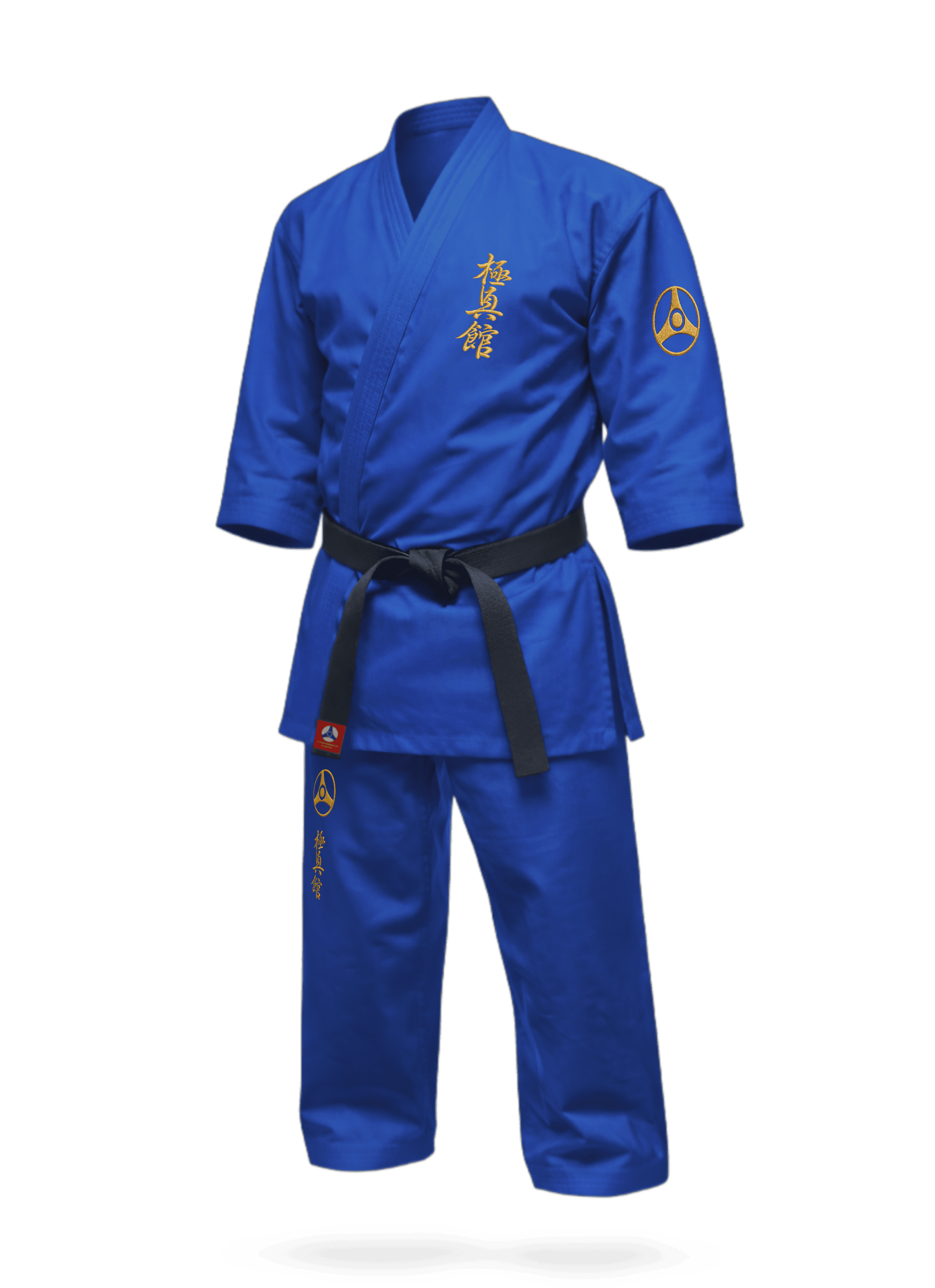 Синее кимоно карате KAITOGI К2–М3 Кёкусин-кан: инженерное качество, рукав ниже локтя и штаны выше щиколотки
