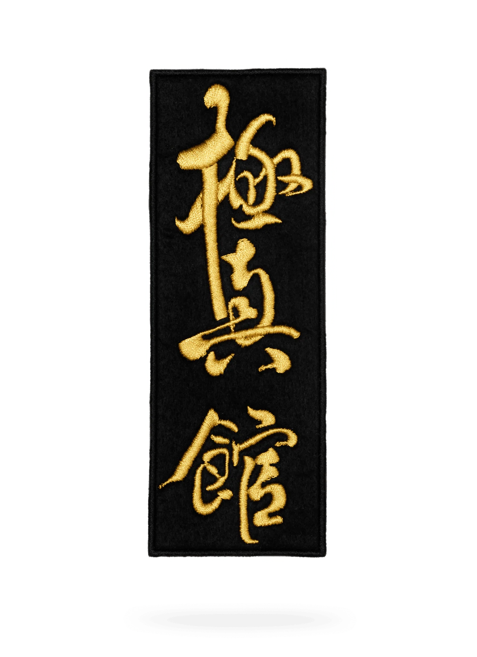 Черный шеврон KAITOGI Киокушин с золотой вышивкой фронтальный вид
