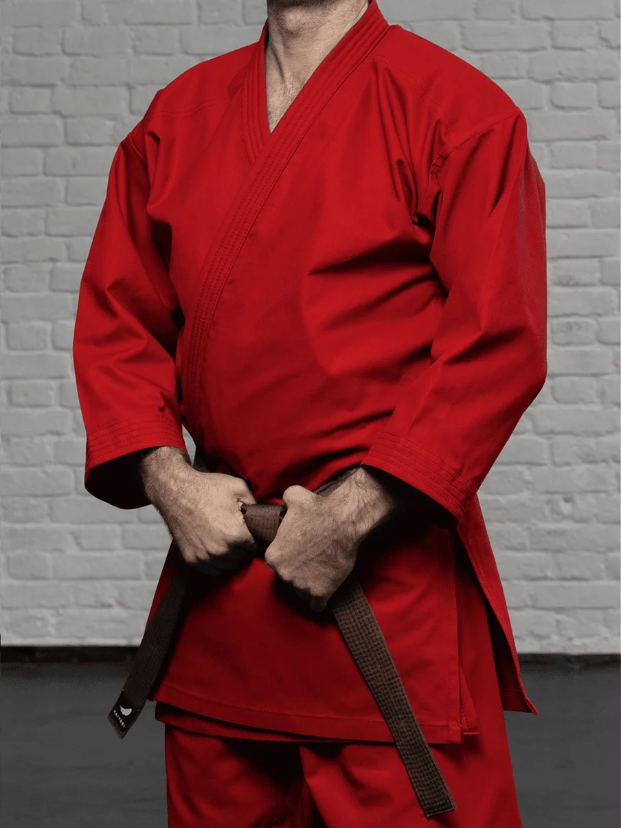 красная куртка кимоно KAITOGI K1 для карате длинный рукав длинный подол соревновательное кимоно