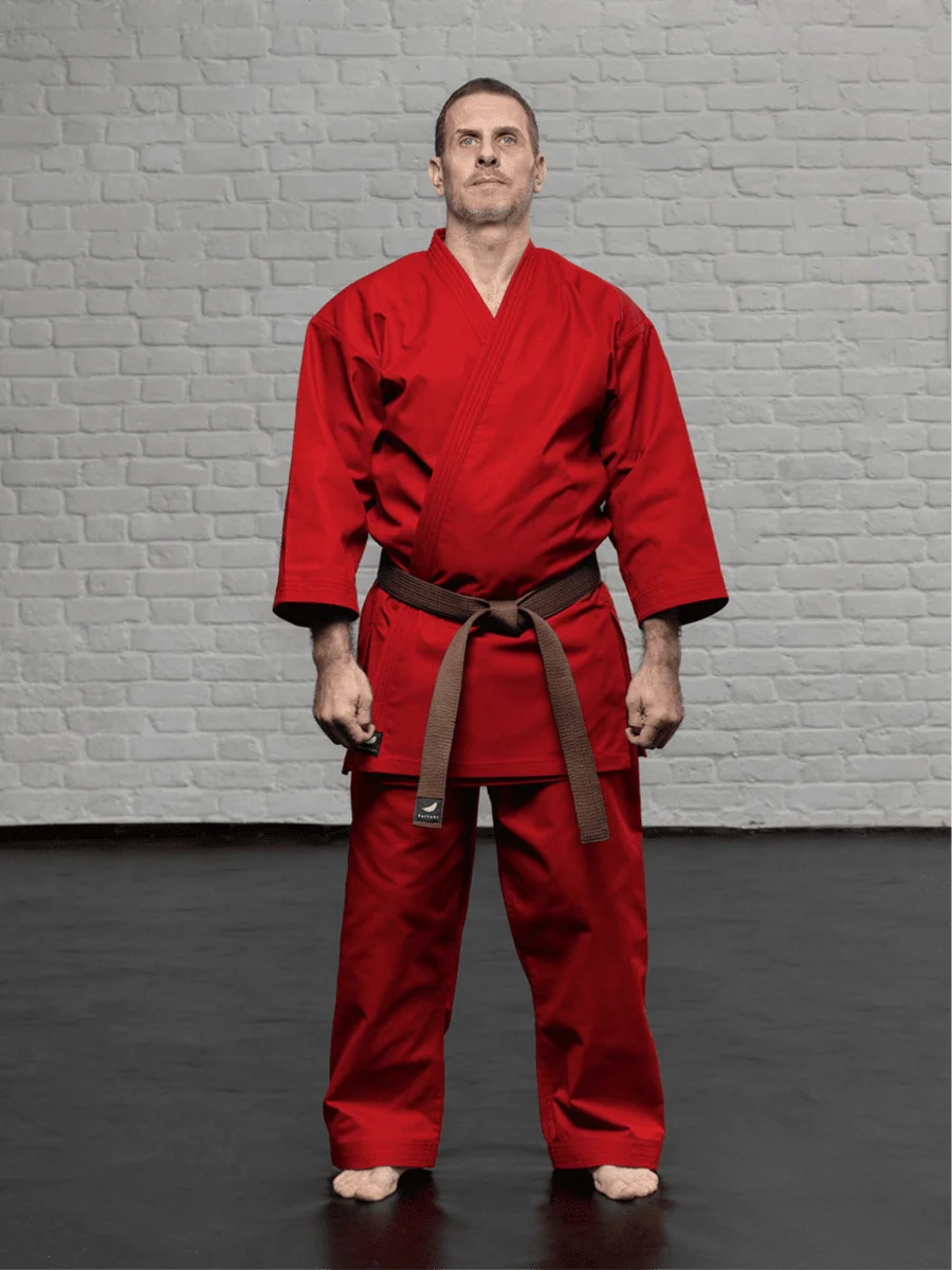красное кимоно KAITOGI K1M2 для карате и кумите доги с длинным рукавом и штанами ниже щиколотки
