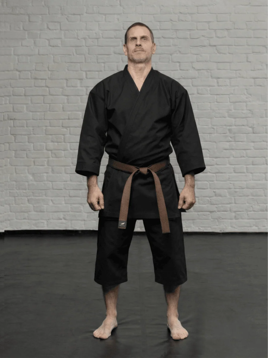 черное кимоно KAITOGI K1M4 для кумите и киокушинкай доги со штанами бриджами до середины голени