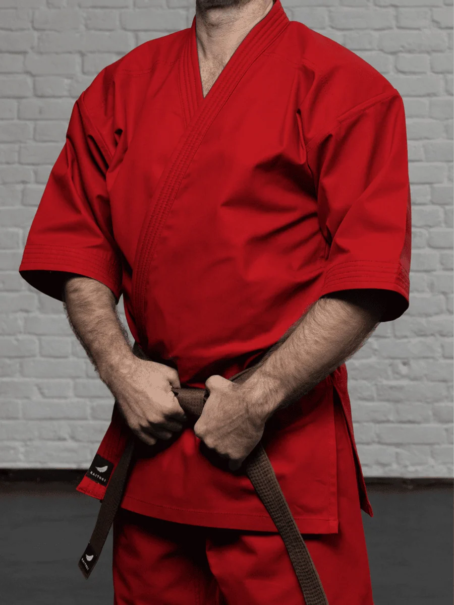 красная куртка кимоно KAITOGI K4 для карате рукав 3/4 короткий подол соревновательное доги