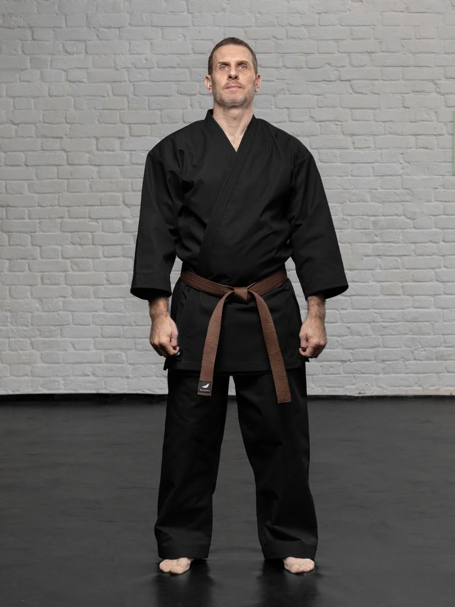 черная куртка карате KAITOGI K1 полный рост кимоно для кумите и тренировок kyokushin dogi