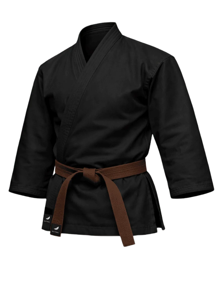 черная куртка для карате KAITOGI K3 dogi kyokushin короткий подол длинный рукав