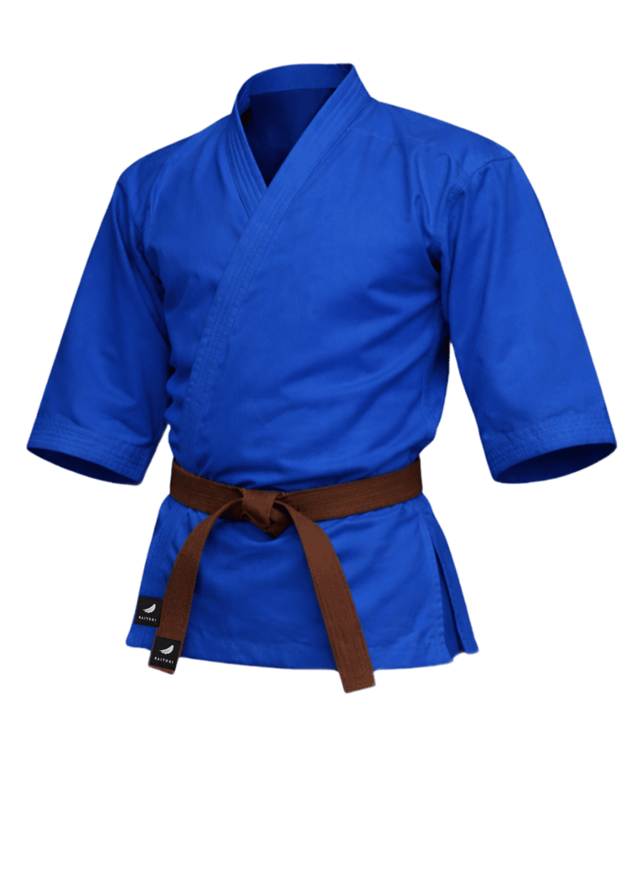 синяя куртка для карате KAITOGI K4 dogi kyokushin короткий подол рукав 3/4