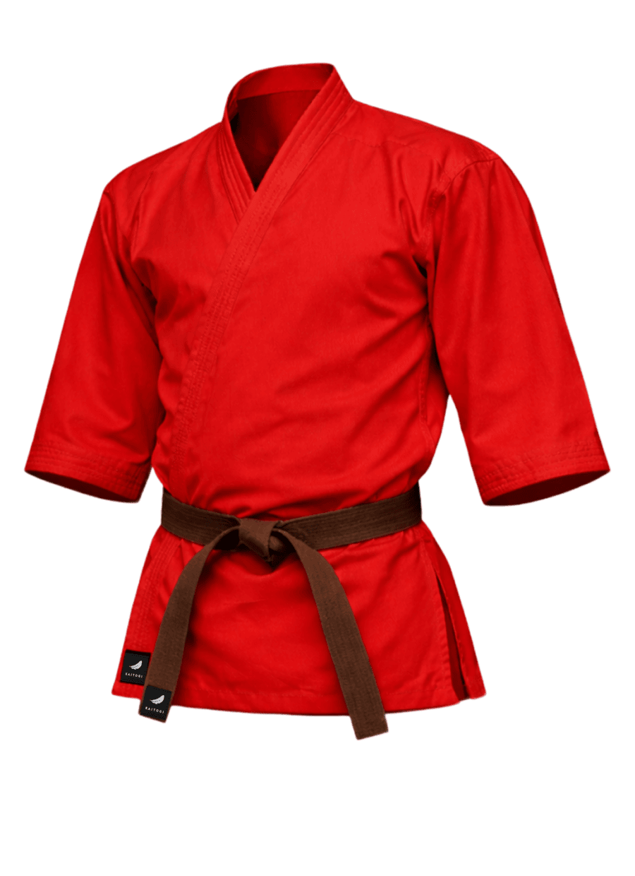 красная куртка для карате KAITOGI K4 dogi kyokushin короткий подол рукав 3/4