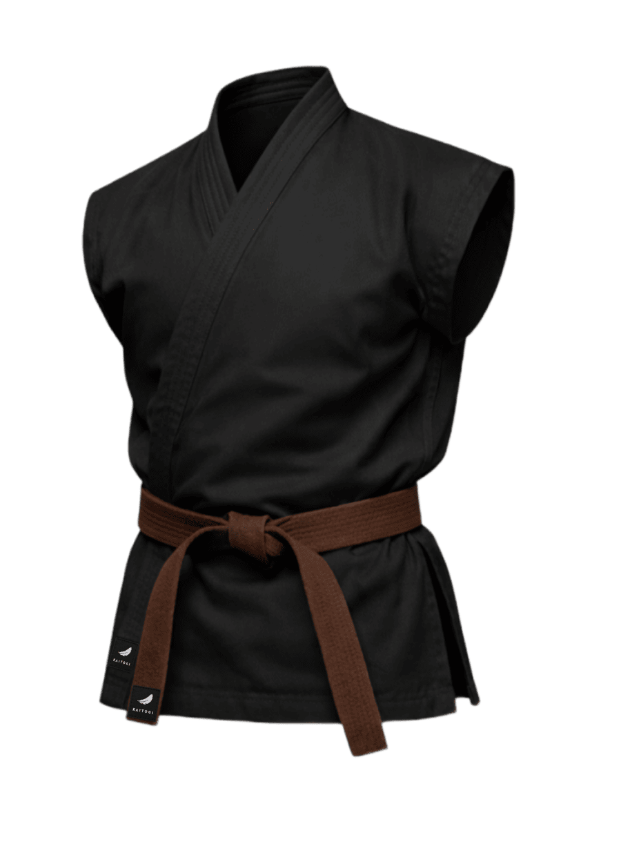 черная куртка для карате KAITOGI K6 dogi kyokushin без рукавов короткий подол