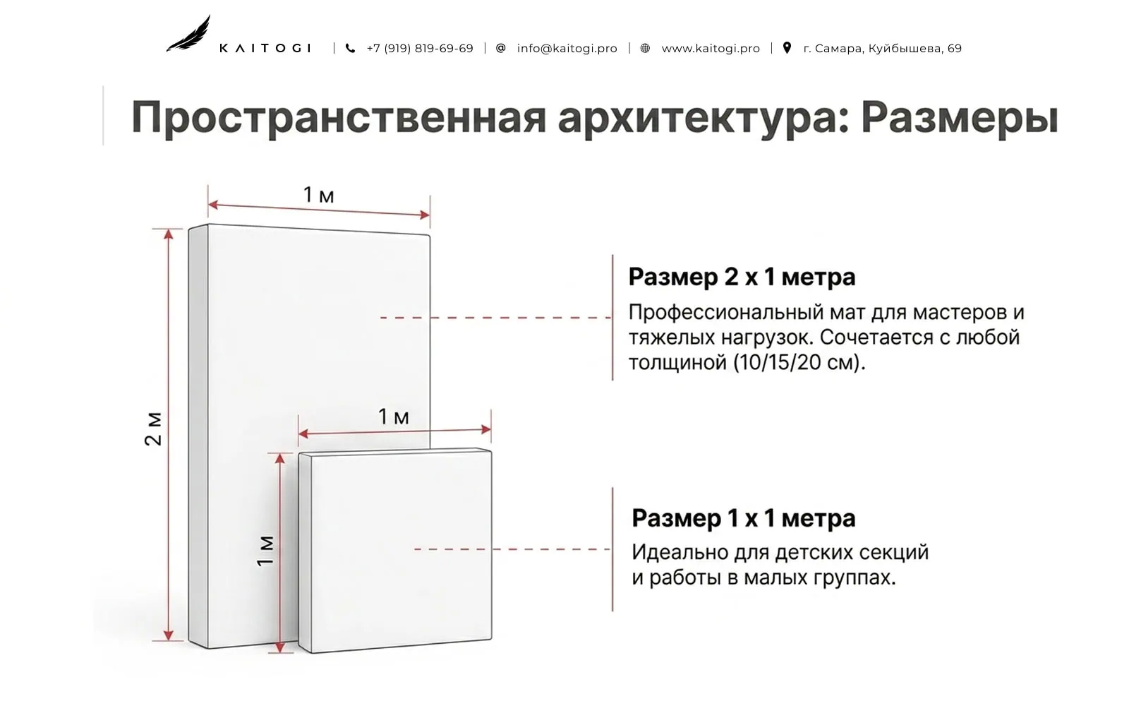 размеры спортивных матов KAITOGI для залов Ашихара AIKO