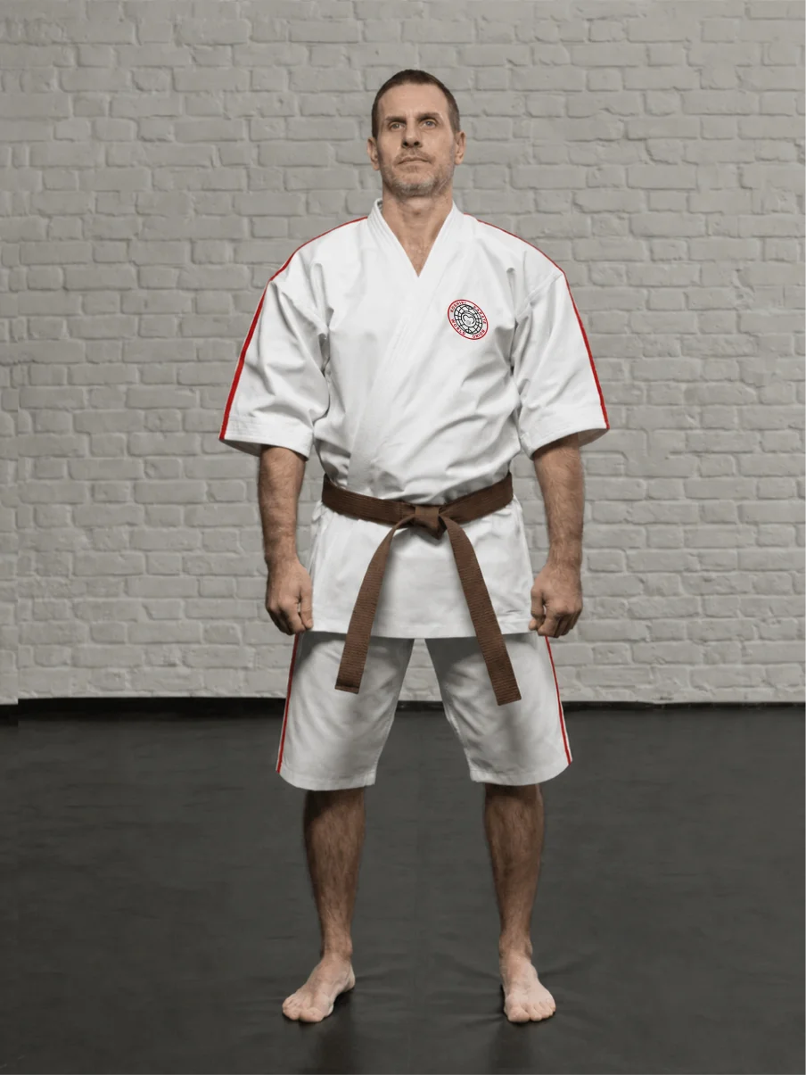 Тренировочное кимоно Косики Карате К4М5 с шевроном Koshiki Karate World Union