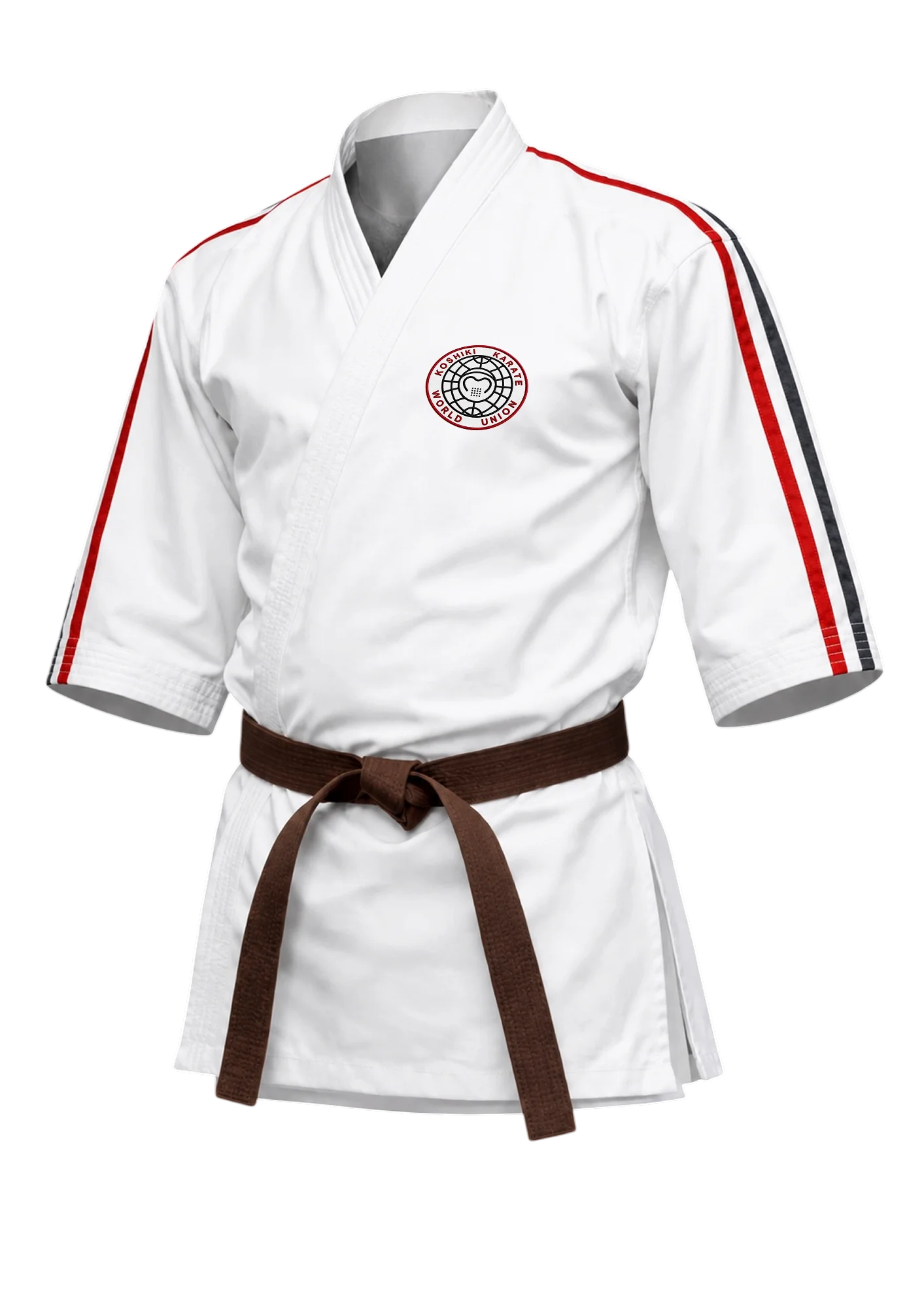 Куртка Косики Карате К2 с эмблемой Koshiki Karate World Union и боковыми полосками