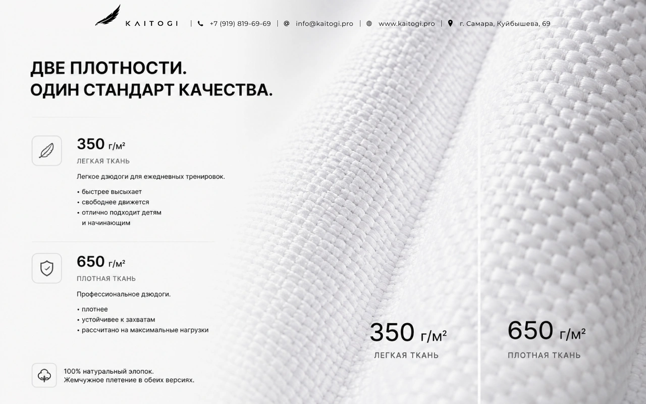 Плотная ткань штанов для дзюдо KAITOGI Ripstop 240–280 г/м² для ежедневных тренировок