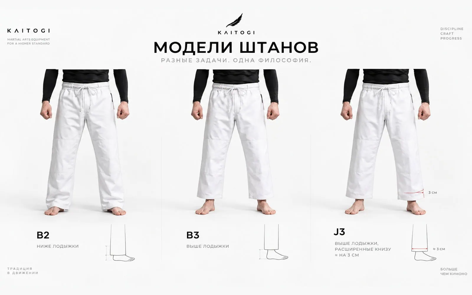 Белые универсальные штаны KAITOGI для борьбы моделей B2, B3 и J3 с разной длиной и шириной низа