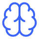 Simple blue line drawing of a human brain with symmetrical curves and central fissure.