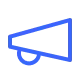 Blue megaphone icon with a small circular handle.