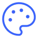 Blue artist palette icon with five paint dots.