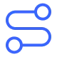 Blue icon depicting a simplified route with two circles connected by a curved line.