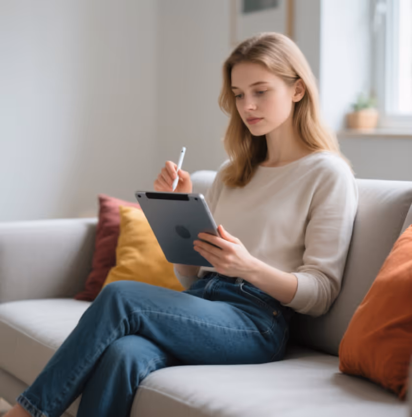 woman sitting on couch