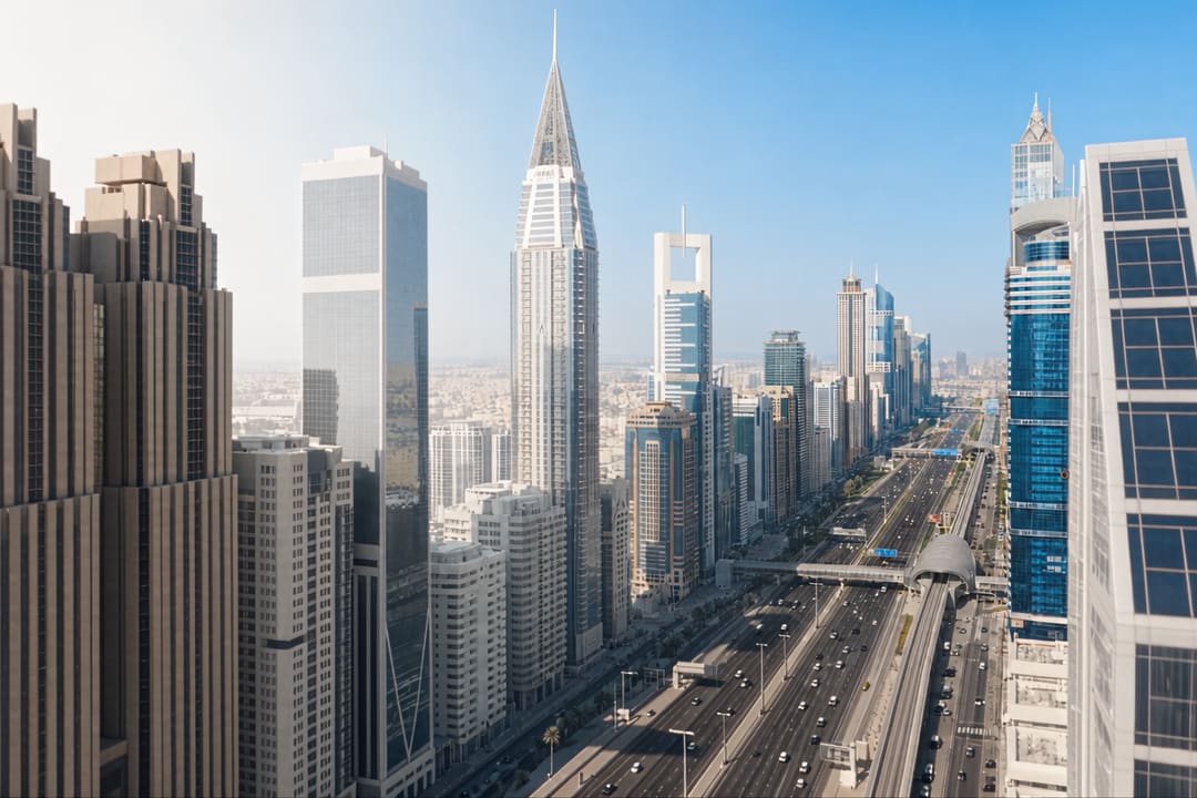 Sheikh Zayed Road towers in Dubai.