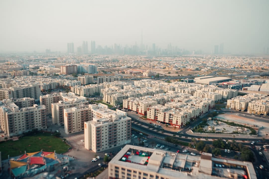 Aerial view over Al Quoz.