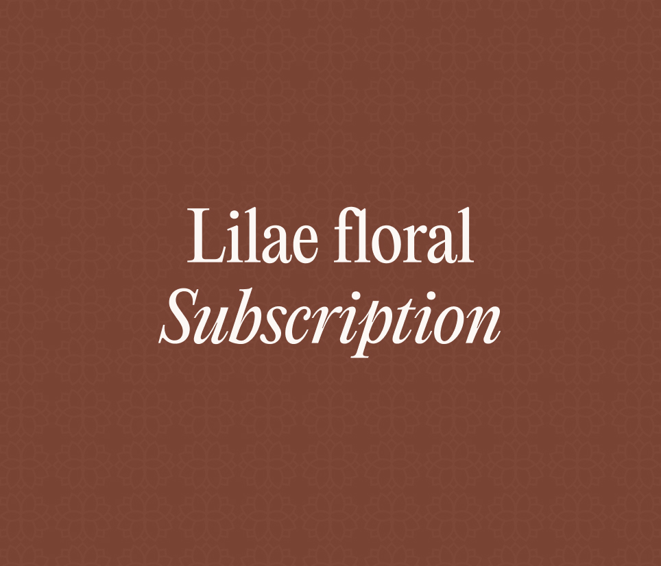 Text reading 'Lilae floral Subscription' on a brown background.