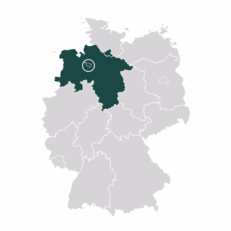 Deutschlandkarte mit dem Einsatzgebiet der HHS Schädlingsbekämpfung: Bremen, Niedersachsen und Hamburg, Bremen markiert