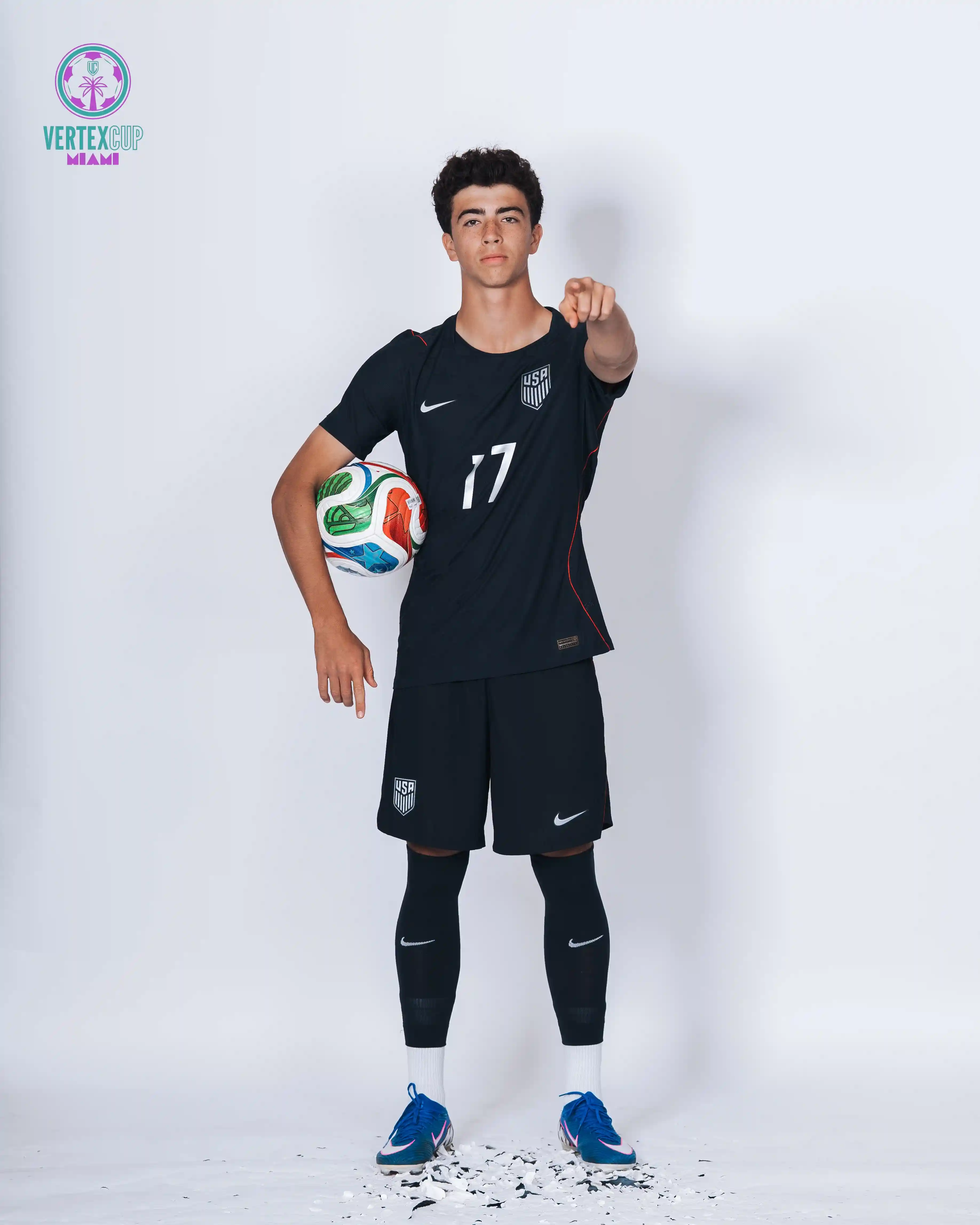 Sporting Kansas City Academy defender Luca Antongirolami representing the United States Under-16 National Team at the 2026 Vertex Cup.
