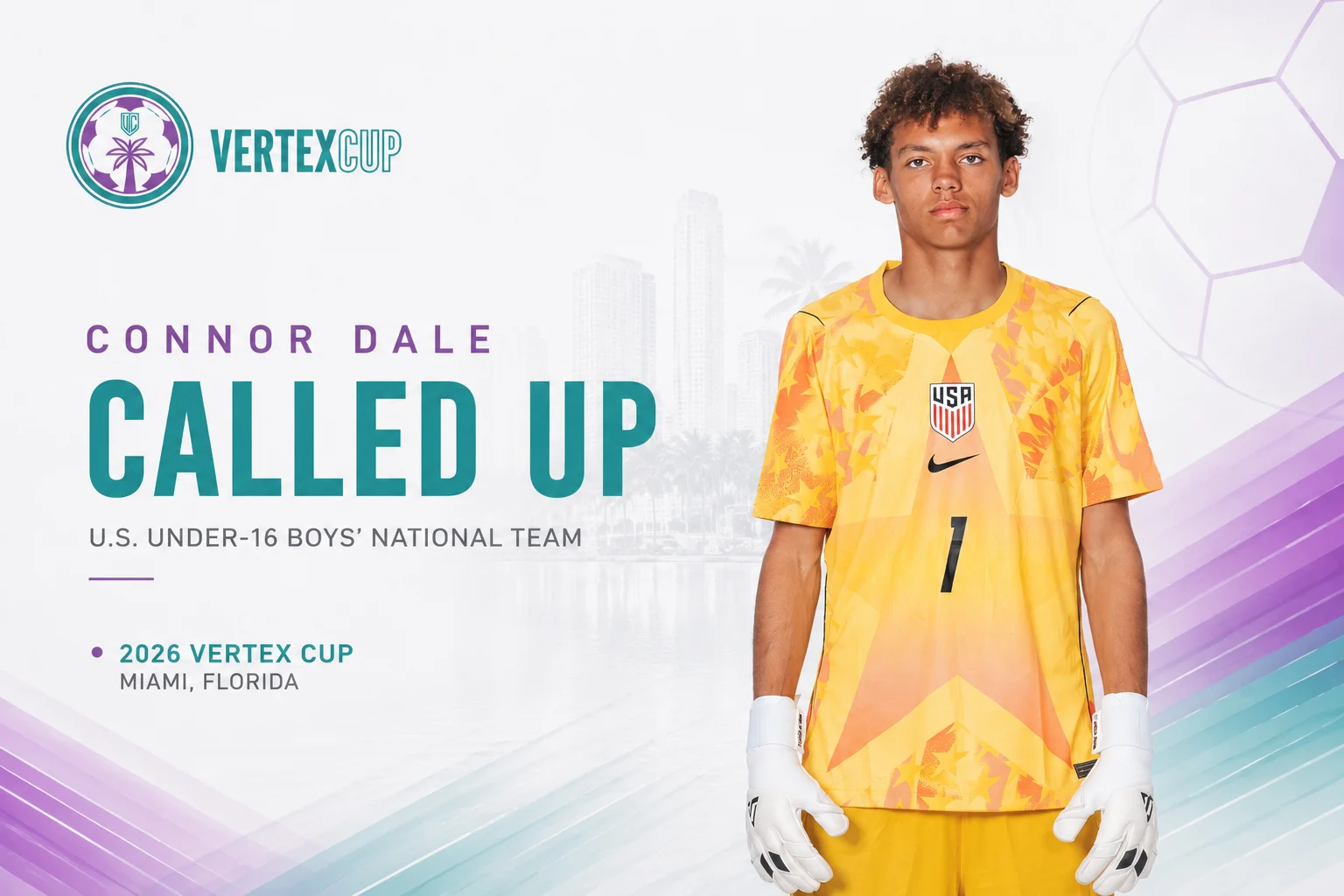 FC Cincinnati Academy goalkeeper Connor Dale after being selected for the United States Under-16 Boys' National Team ahead of the 2026 Vertex Cup