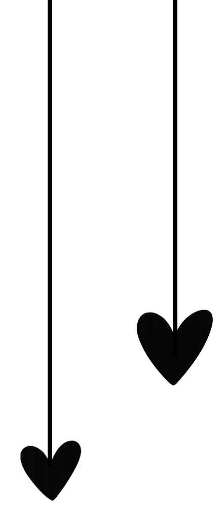 Two black stylized heart shapes angled with pointed bottoms facing downward.
