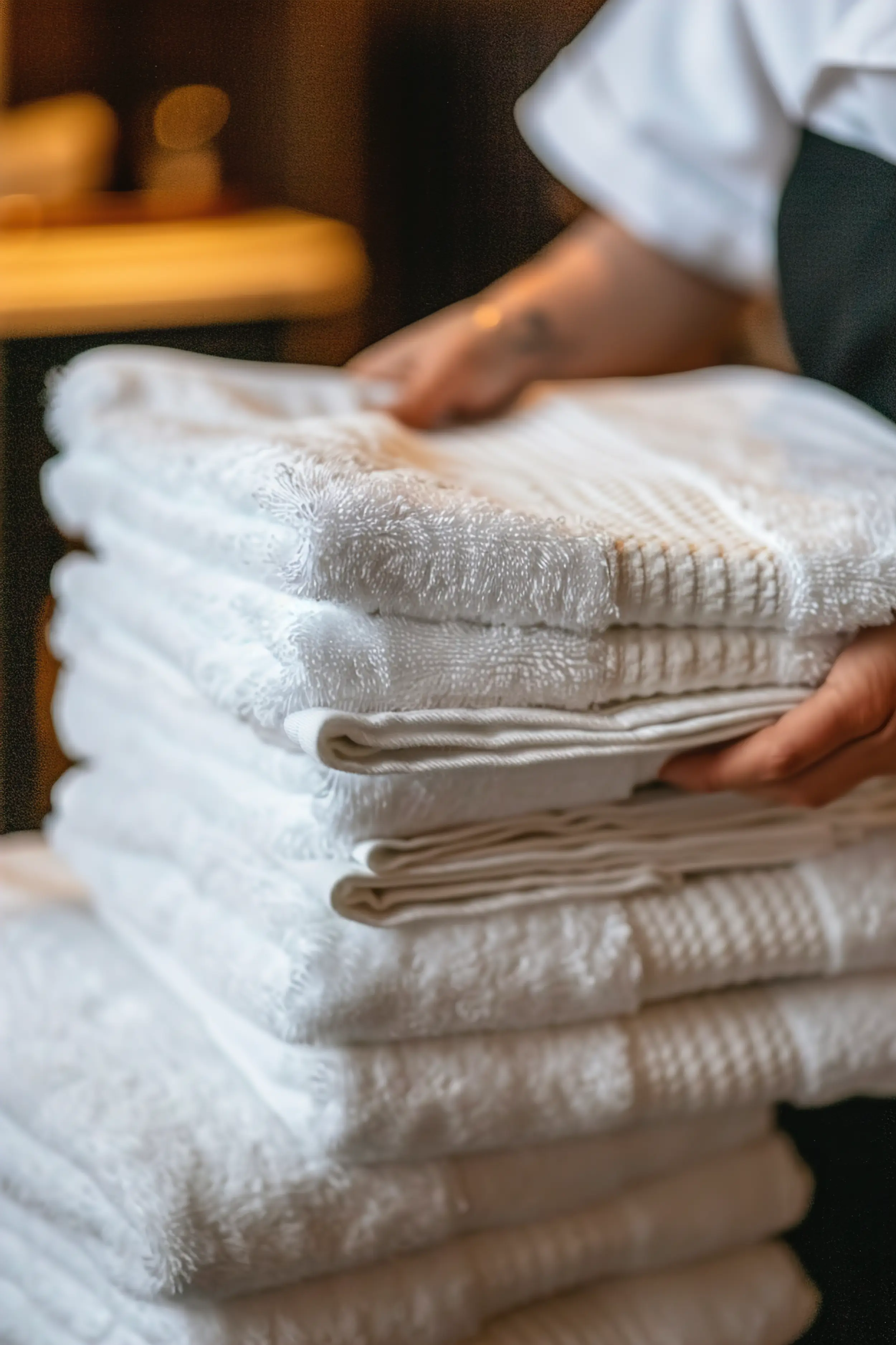 Čista bijela posteljina složena za hotelsku upotrebu