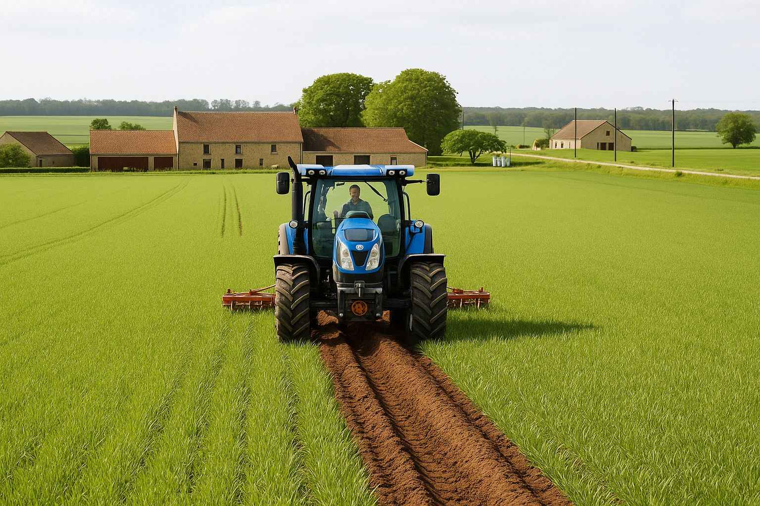 Tracteur agricole en pleine exploitation – Financement de matériel agricole pour exploitations et agriculteurs