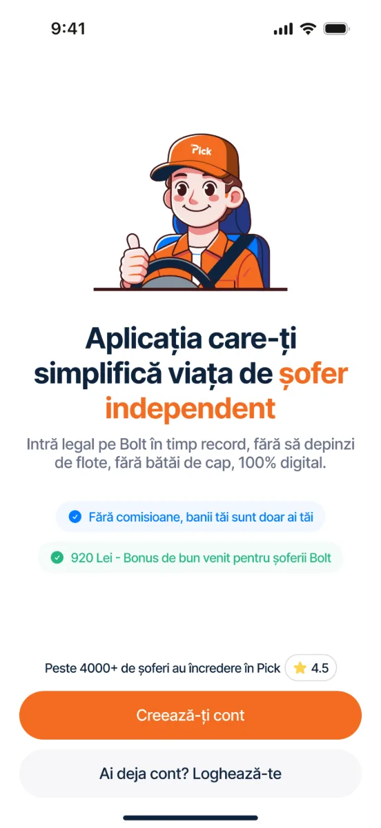 Ecran din aplicația Pick – prezentare