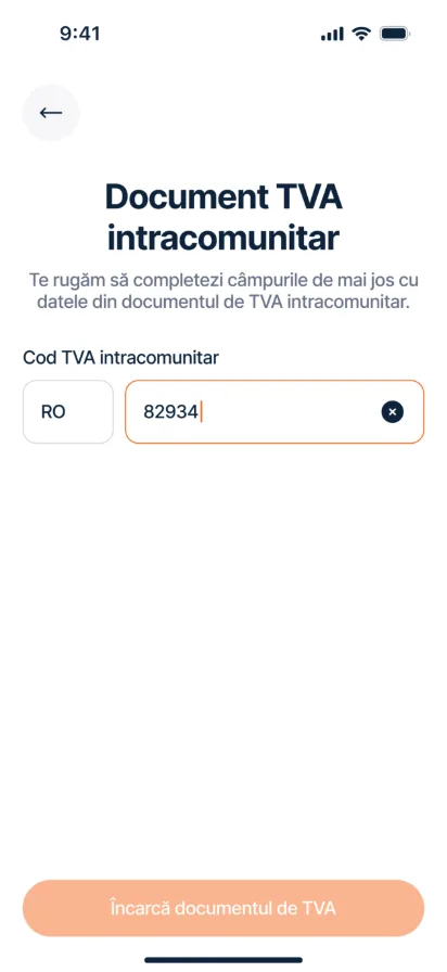 Ecran din aplicația Pick – document TVA intracomunitar