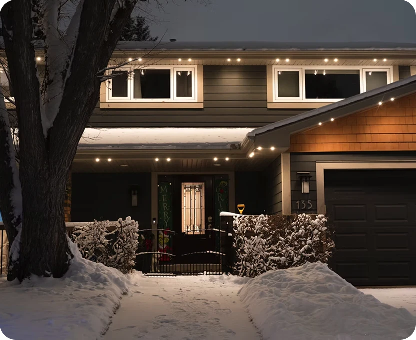 A house with the outdoor lighting