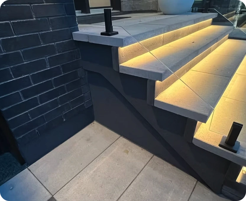 Stairs with an outdoor lighting