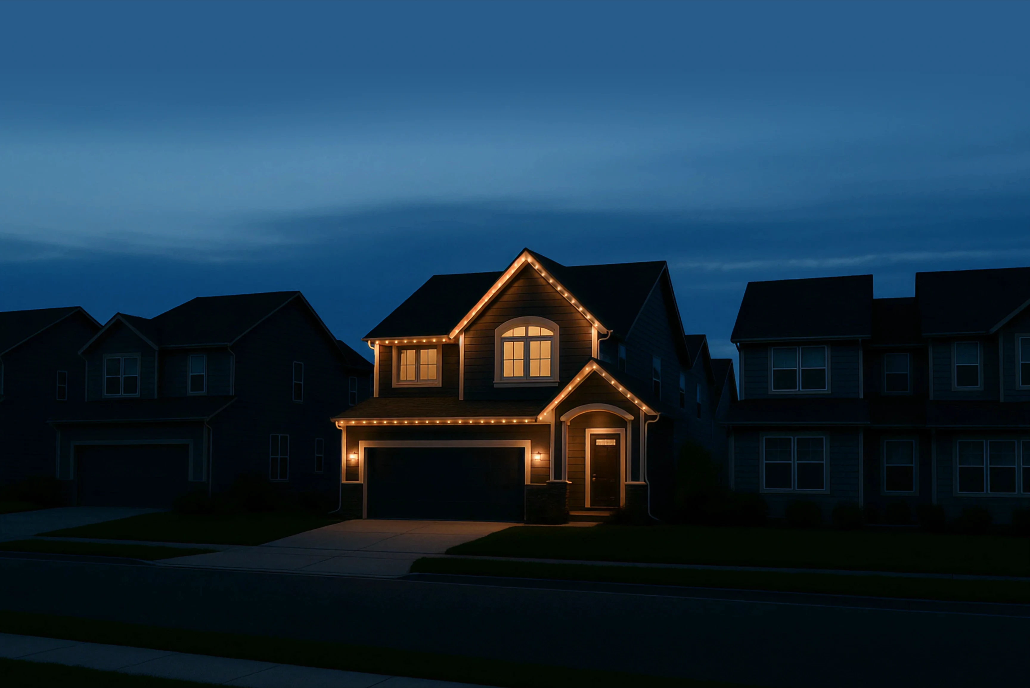 A house with the outdoor lighting