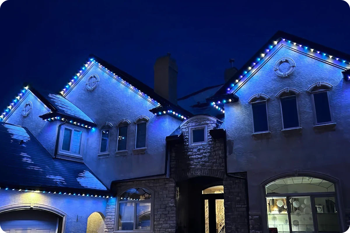 A house with the outdoor lighting