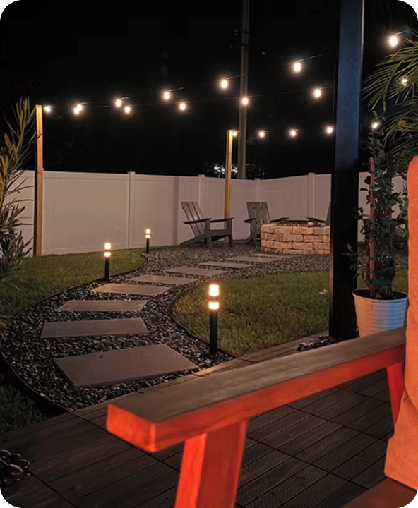 An outdoor lighting in the yard