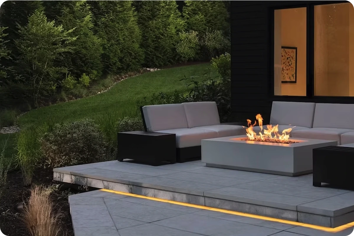 A house with the outdoor lighting