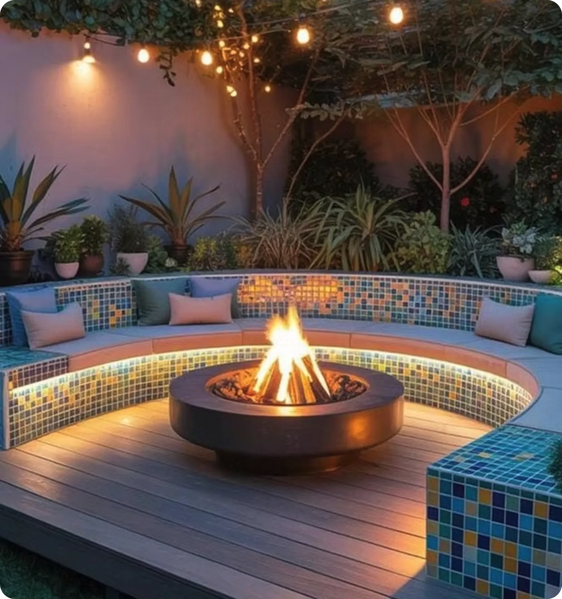 Yard with the outdoor lighting