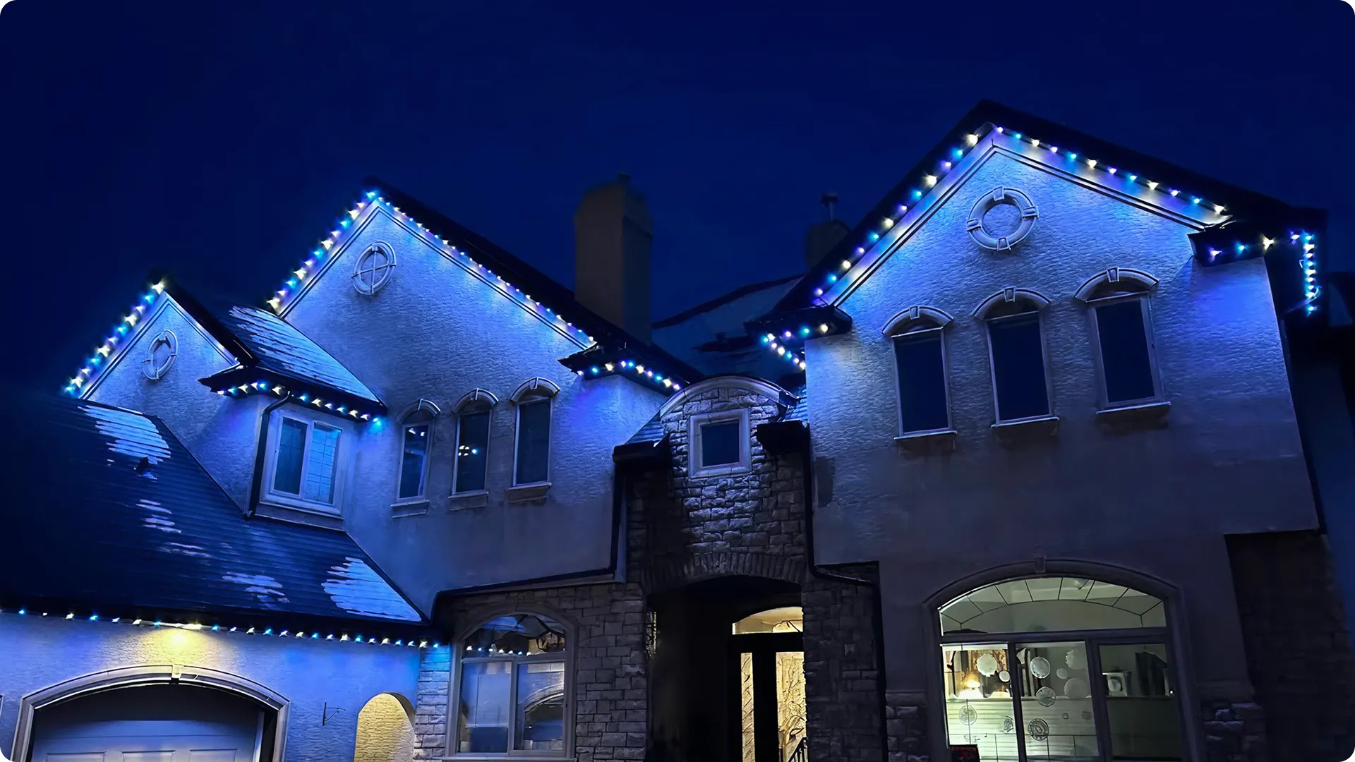 A house with the outdoor lighting