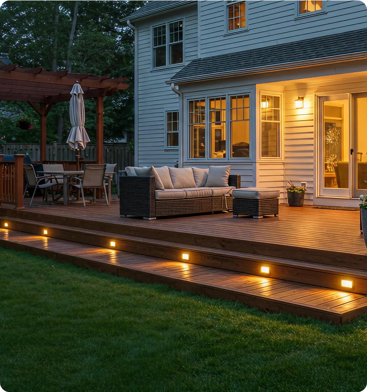 A house with the outdoor lighting