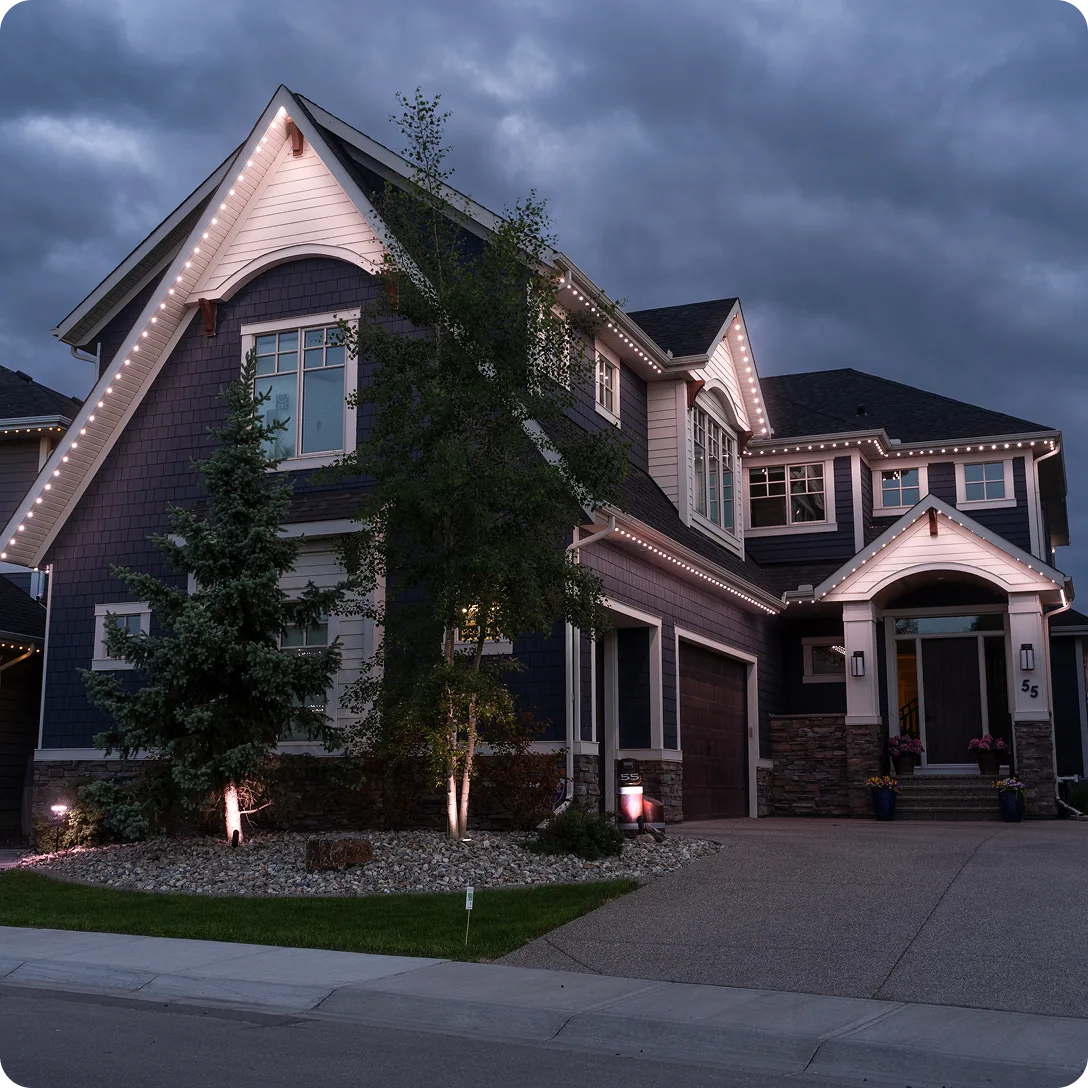 A house with the outdoor lighting