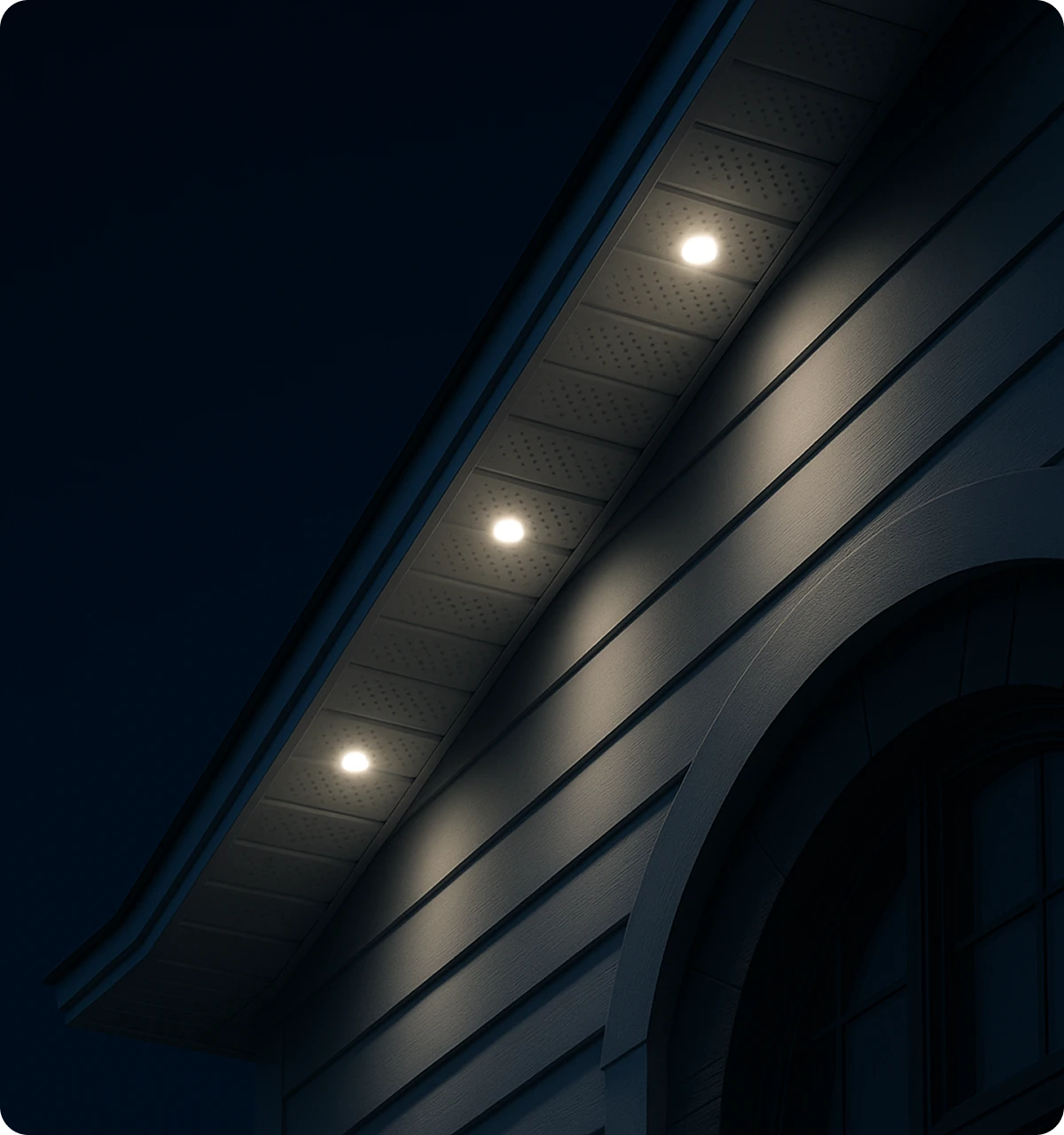 A house with the outdoor lighting