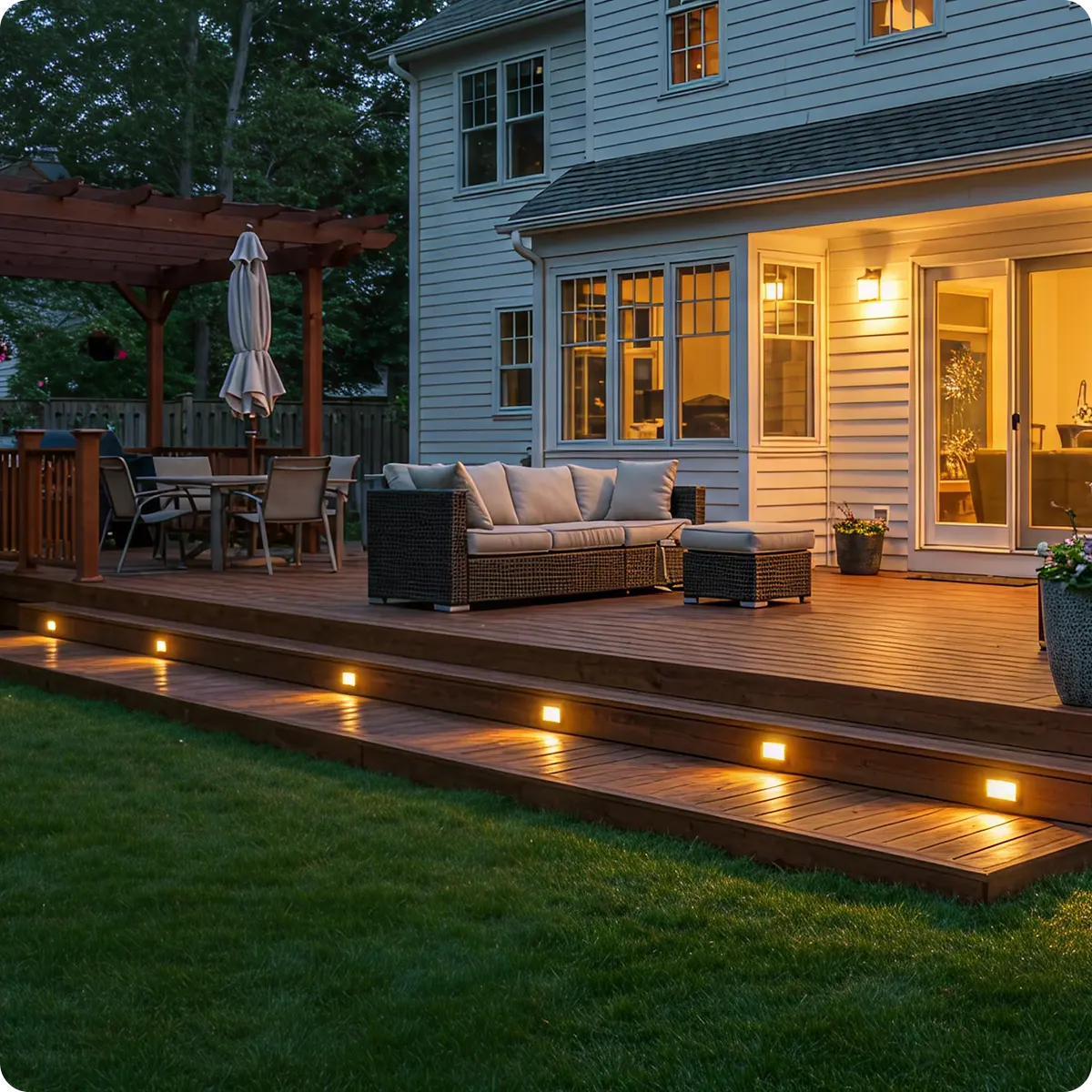 A house with the outdoor lighting