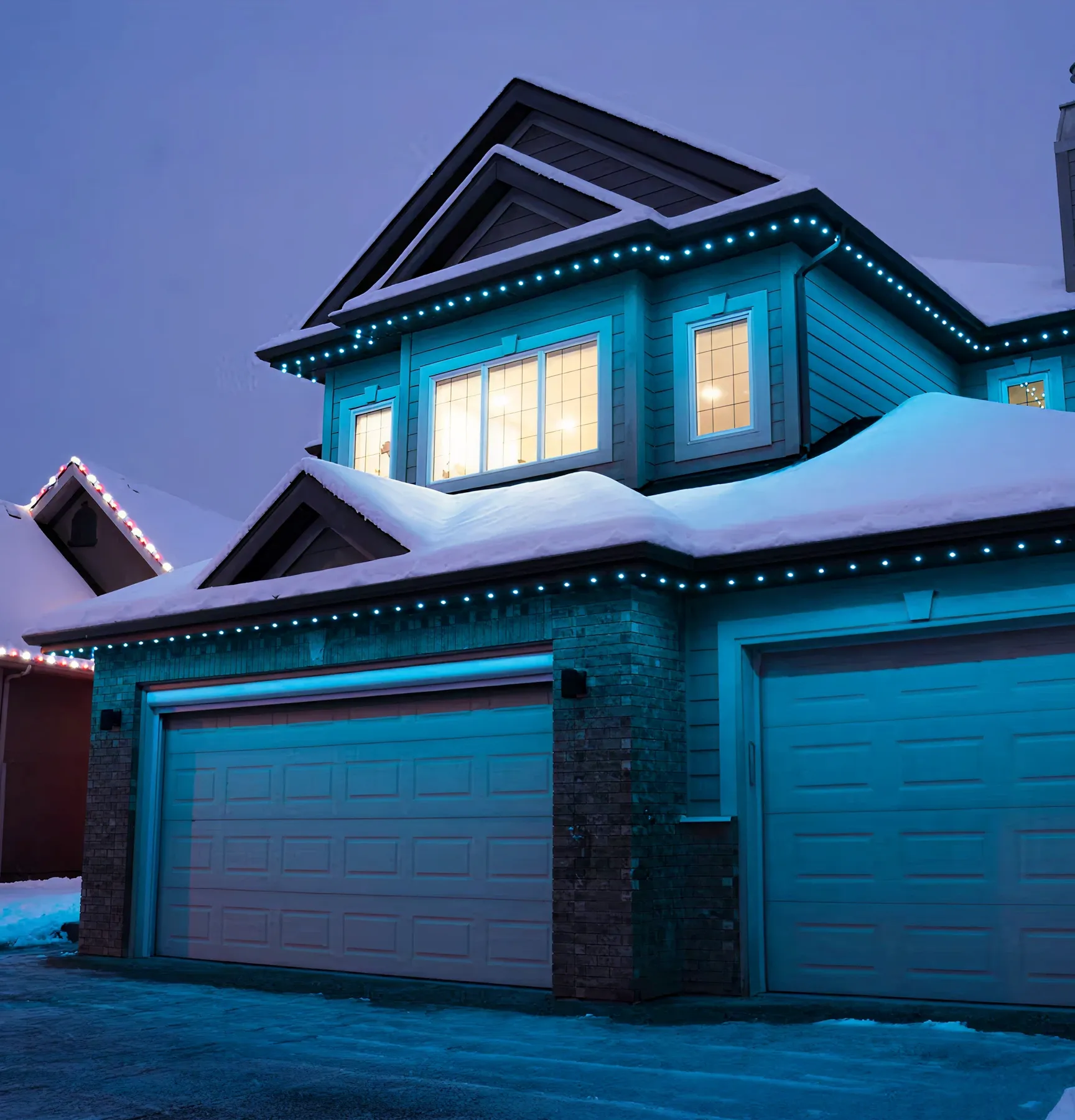 A house with outdoor lighting